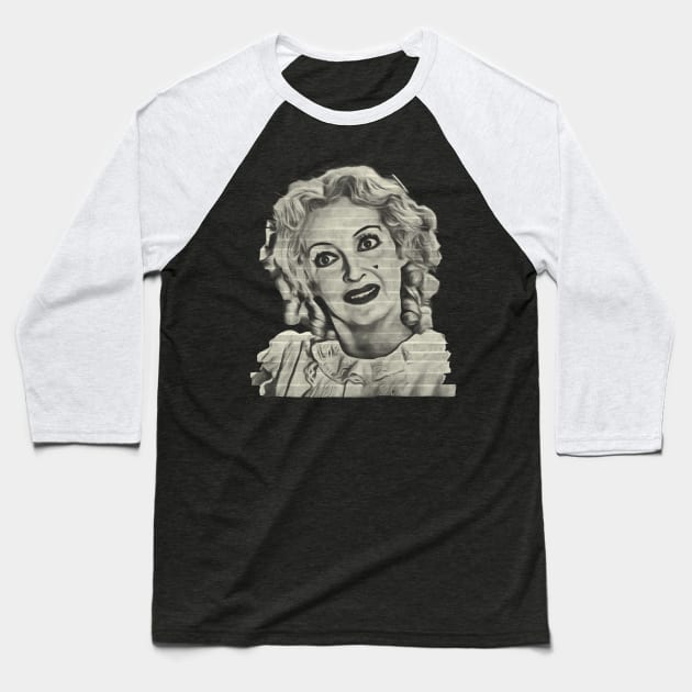 Bette Davis - Paper Tape Baseball T-Shirt by PAPER TYPE